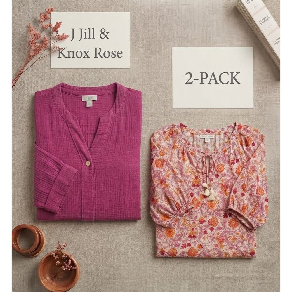 2 PACK LOT! J Jill Purejill Women’s Gauze Cotton & Knox Rose Cotton FloralTop M
